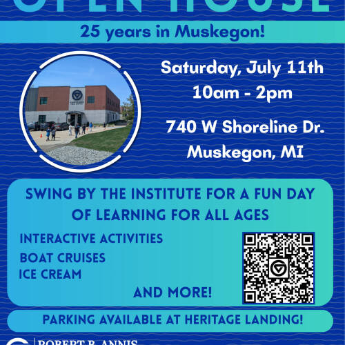 Flyer for AWRI's community open house on July 11, 2026 advertising a fun day of learning with activities, boat cruises, and ice cream.